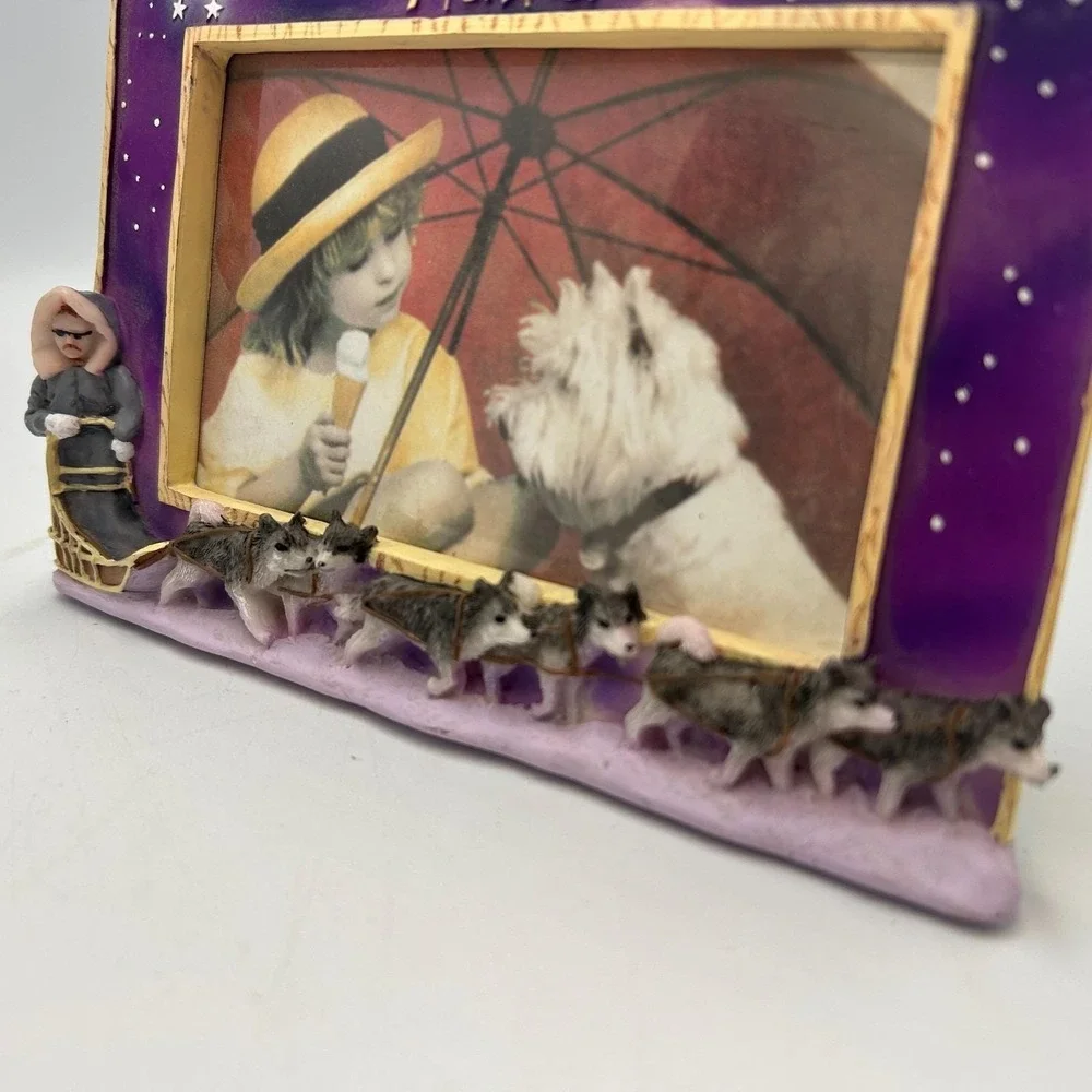 Alaska Northern Lights Stars Purple Dog Sled Husky Musher Picture Photo Frame